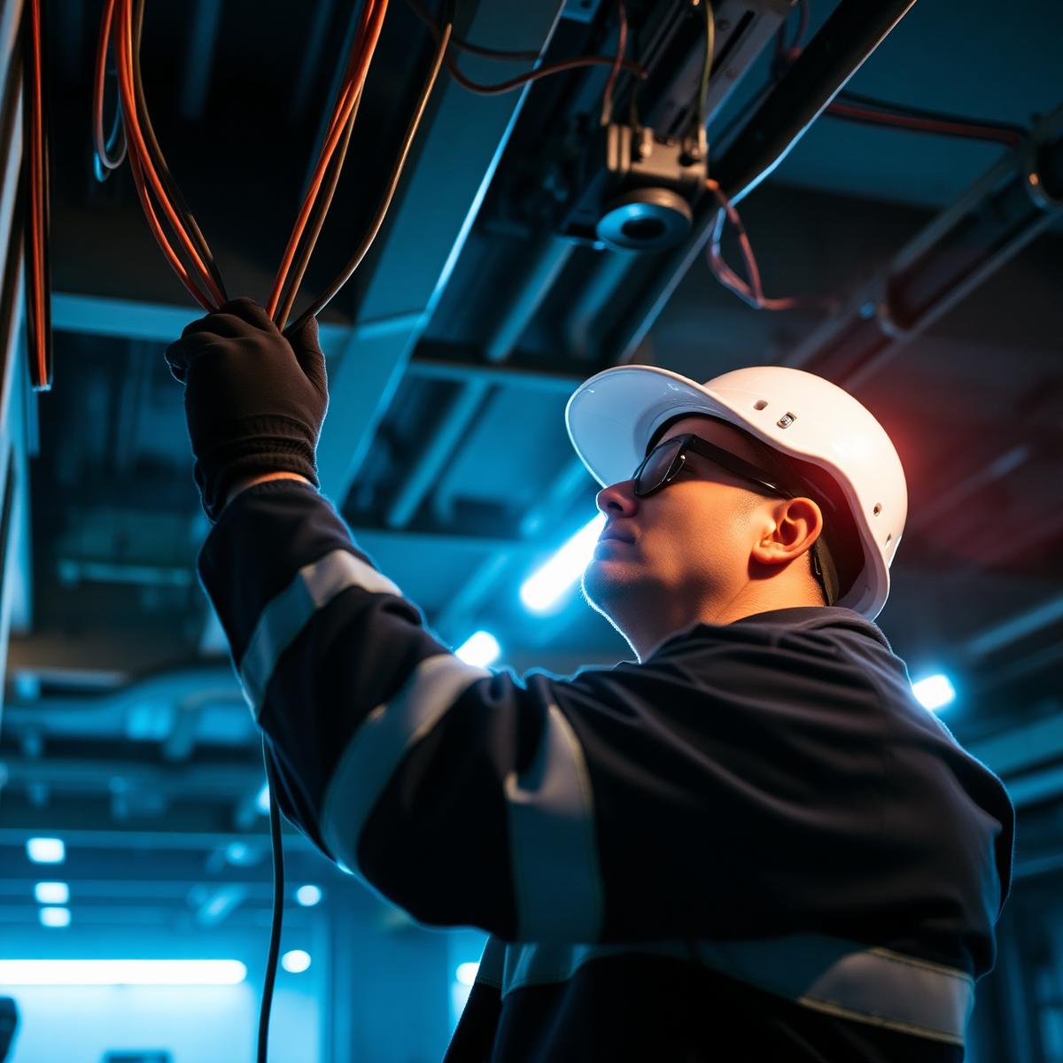 Tecnico Lombardi Elettroimpianti al lavoro su un impianto industriale